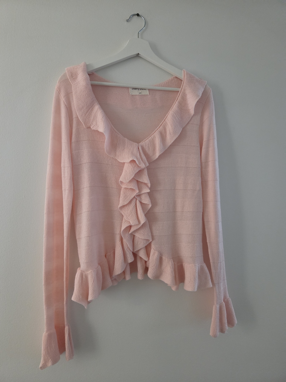 Soft Pink Ruffle Knit Cardigan